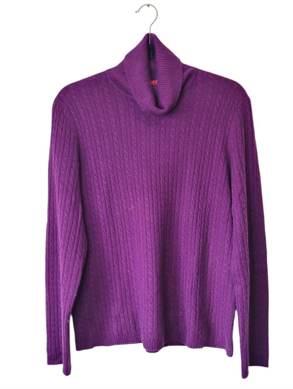 Vintage Anne Klein 100% Cashmere Purple Cable-Knit Turtleneck Sweater Size XL